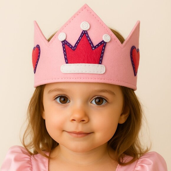 Crown, Birthday Crown, Pink Purple Hearts, Photo Prop, Felt Princess Crown - Picture 1 of 2